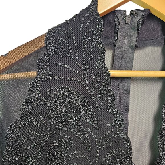 Vintage LILLIE‎ RUBIN Beaded Blouse V Neck Mesh Long Sleeve Corset Top LARGE - Picture 7 of 7